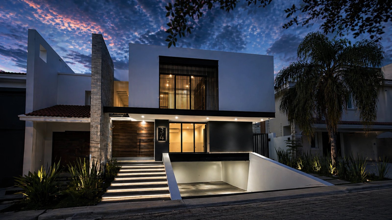 Residencia de lujo al atardecer
